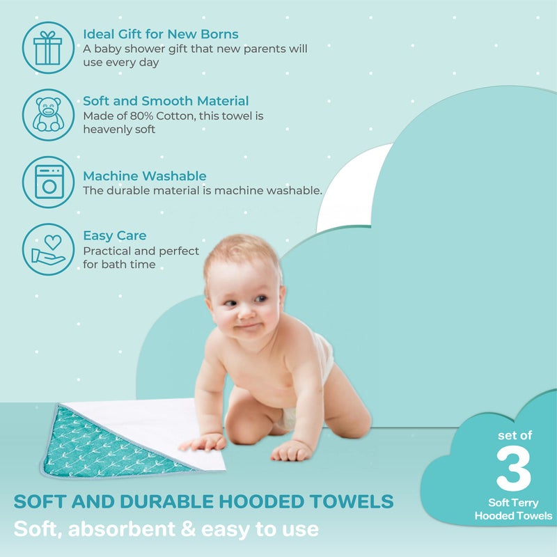 Spasilk Hooded Towel Set for Newborn Boys and Girls, Soft Terry Towel Set, Pack of 3, Green Dots - Image 4